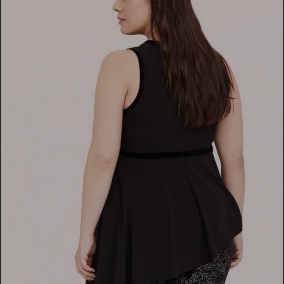 Torrid Black Asymmetrical Hem Velvet Trim Blouse Size 3X NEW - Picture 4 of 8